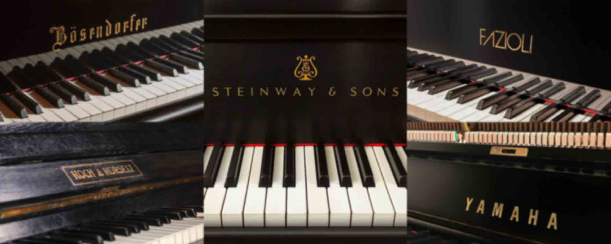 Picture composition of Yamaha, Steinway & Sons, Bösendorfer, Fazioli and Koch & Korselt pianos